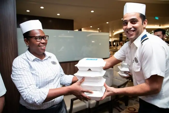 Cruise ship staff working