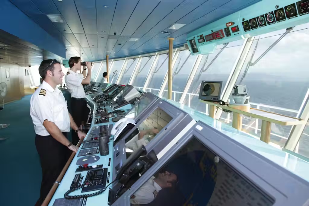 Crew members working on a cruise ship