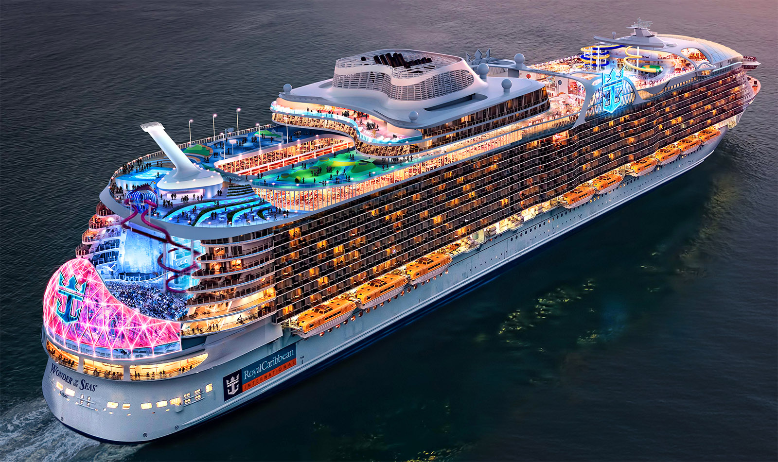 Cruise ship deck with sunset view